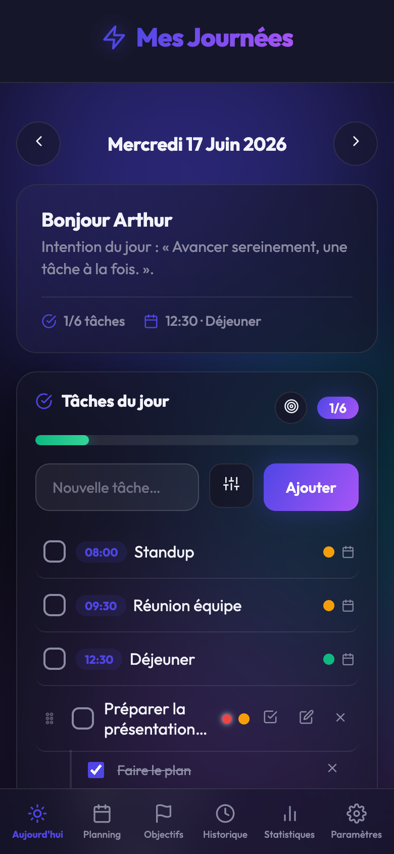L'app Mes Journées sur mobile
